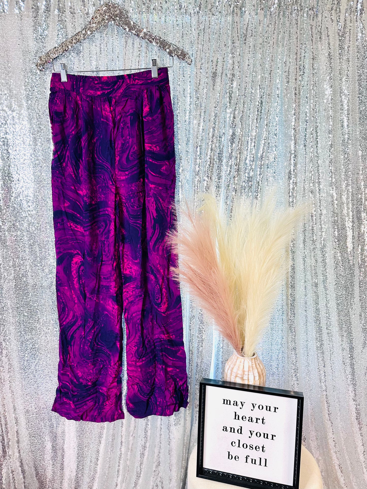 The Drop - Purple Wave Print Wide Leg Pants