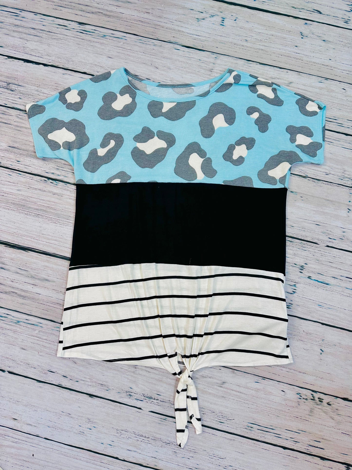 Teal Cheetah / Black / Striped Block Knot Tie Tee