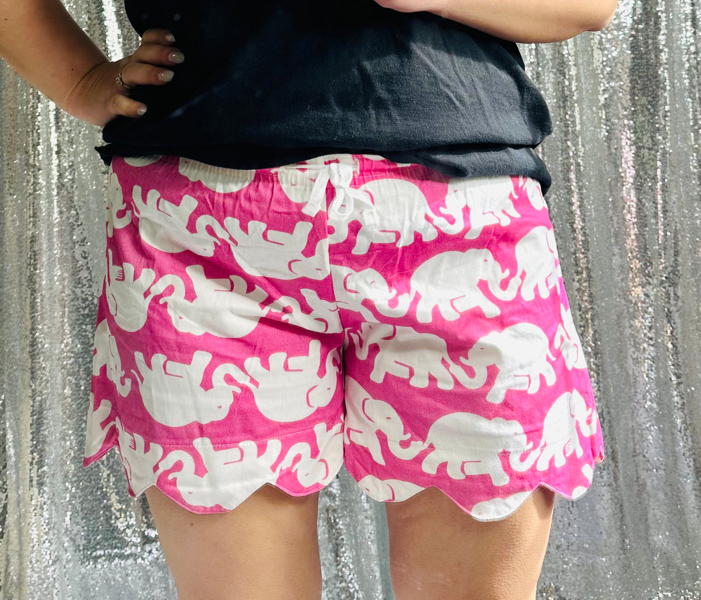 Elephant Scalloped Stretchy Tie Shorts