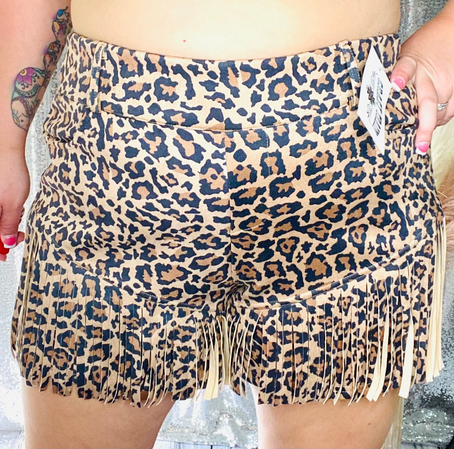 Crazy Train - Cheetah Tassel Strechy Waist Band Shorts