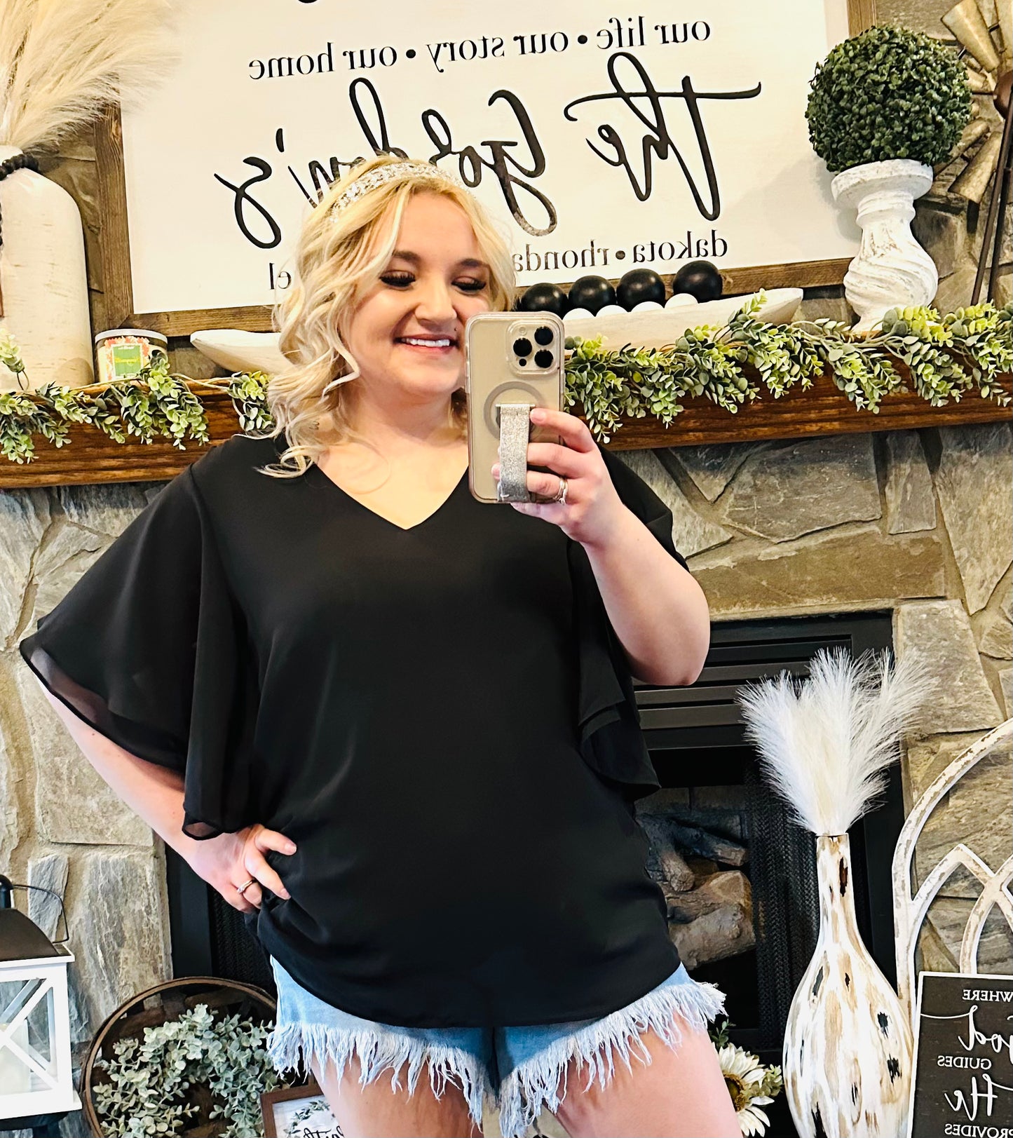 1 : Zenana - Flowy Flutter Sleeve Vneck Dressy Top