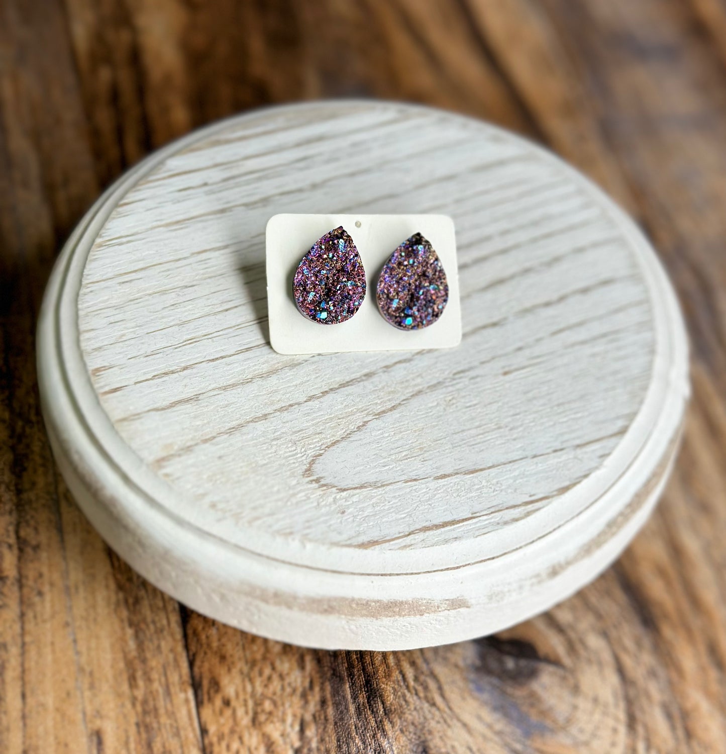 Purple Druzy Stone Teardrop Stud Earrings