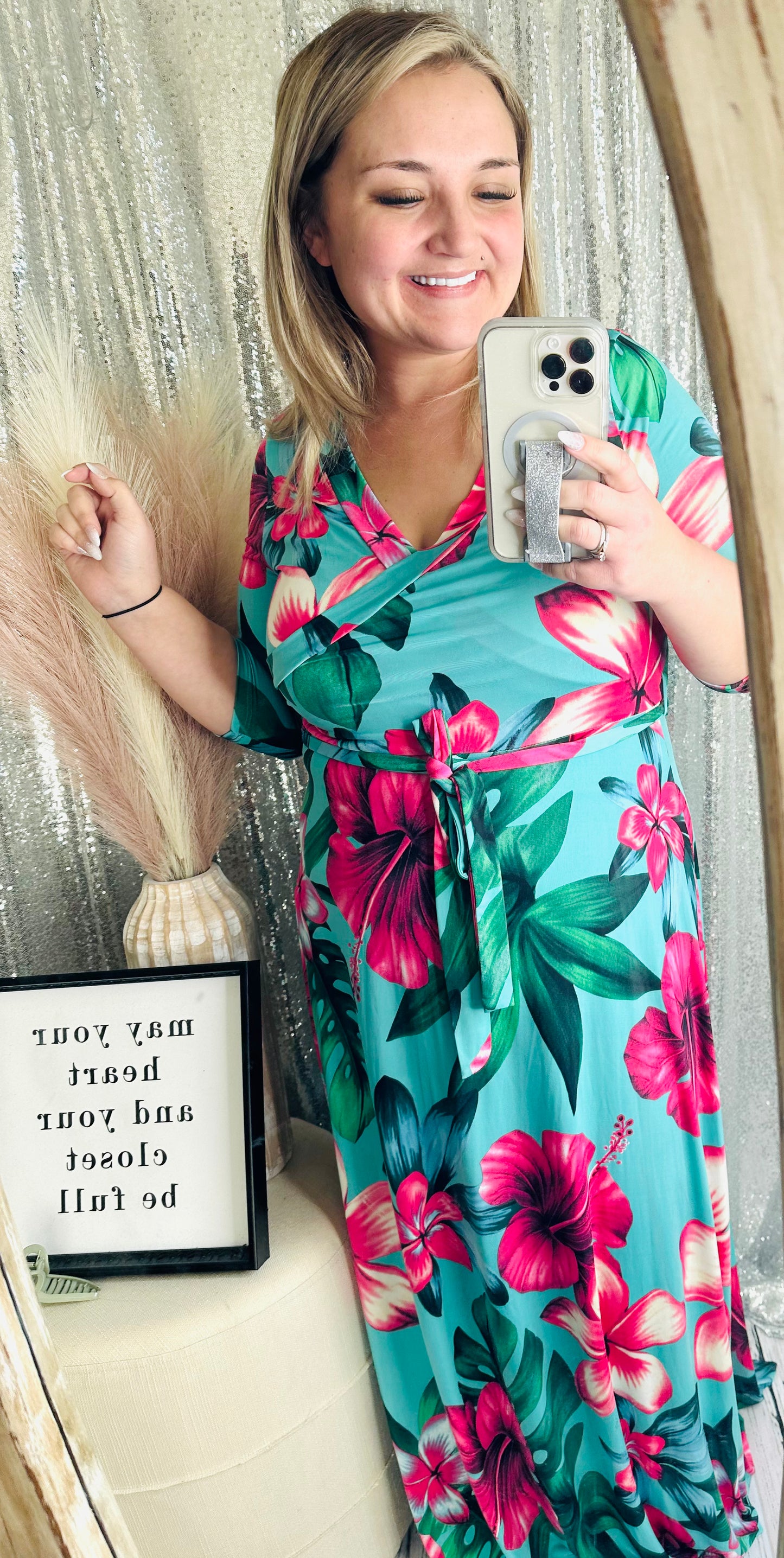 John 3:16 - Teal / Pink Floral Maxi Dress