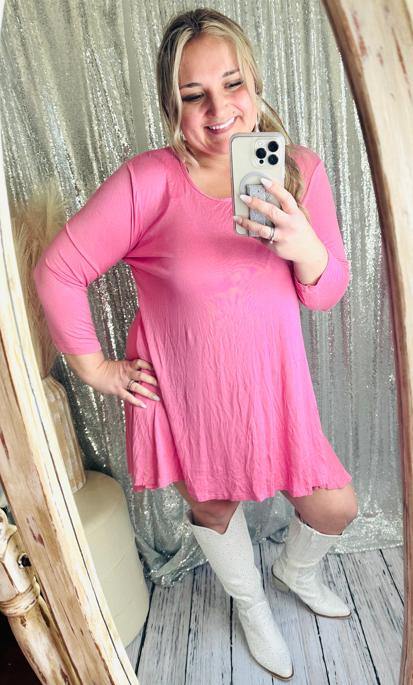 Simply Southern - Pink Quarter Sleeve Tunic Dress