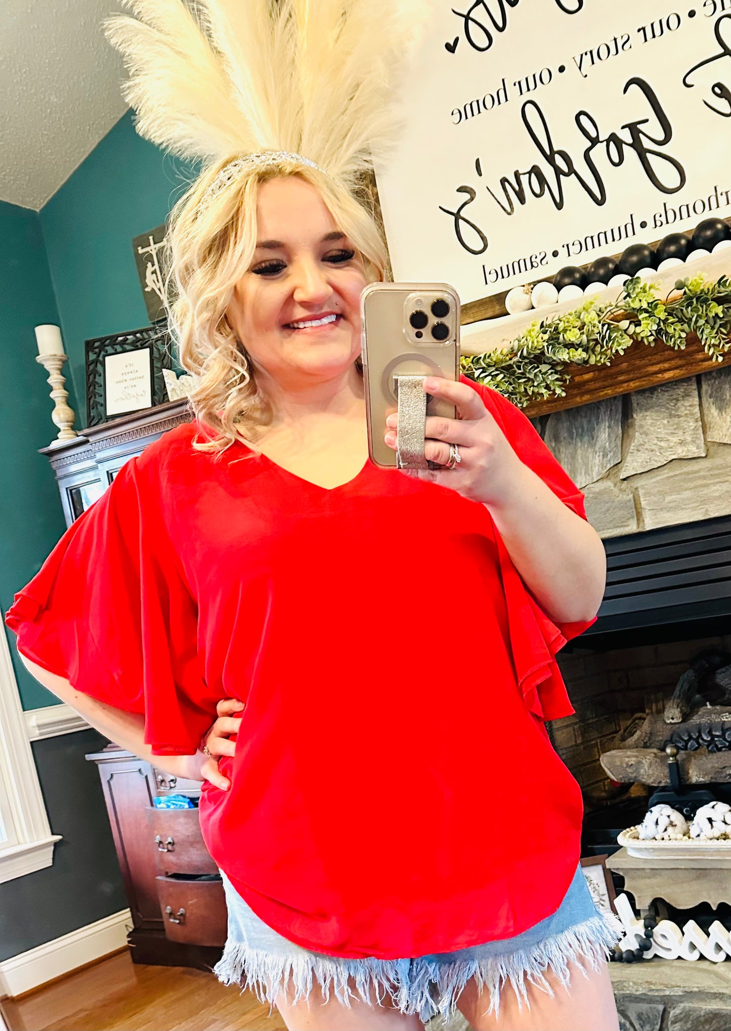 1 : Zenana - Flowy Flutter Sleeve Vneck Dressy Top