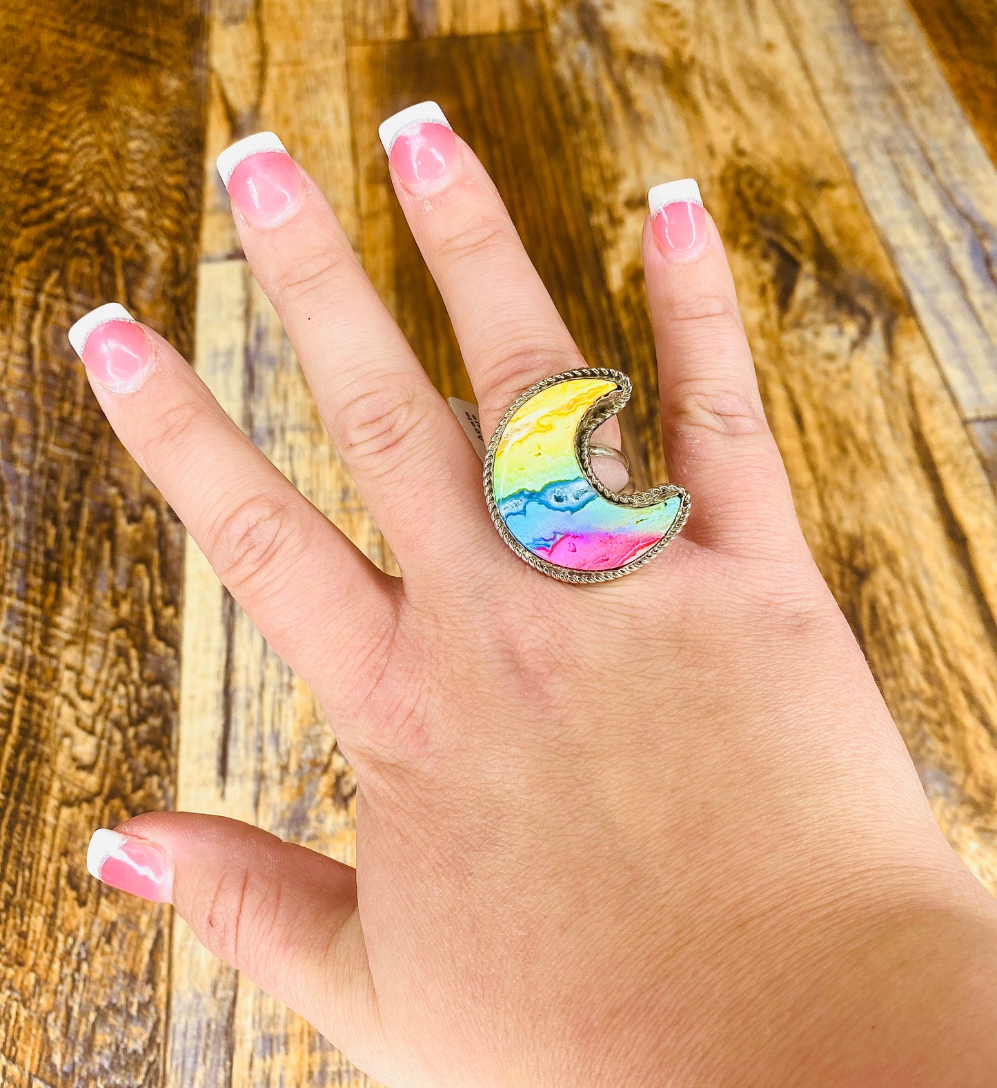 M & S - Rainbow Agate Herbert Teosie Sterling Silver Ring