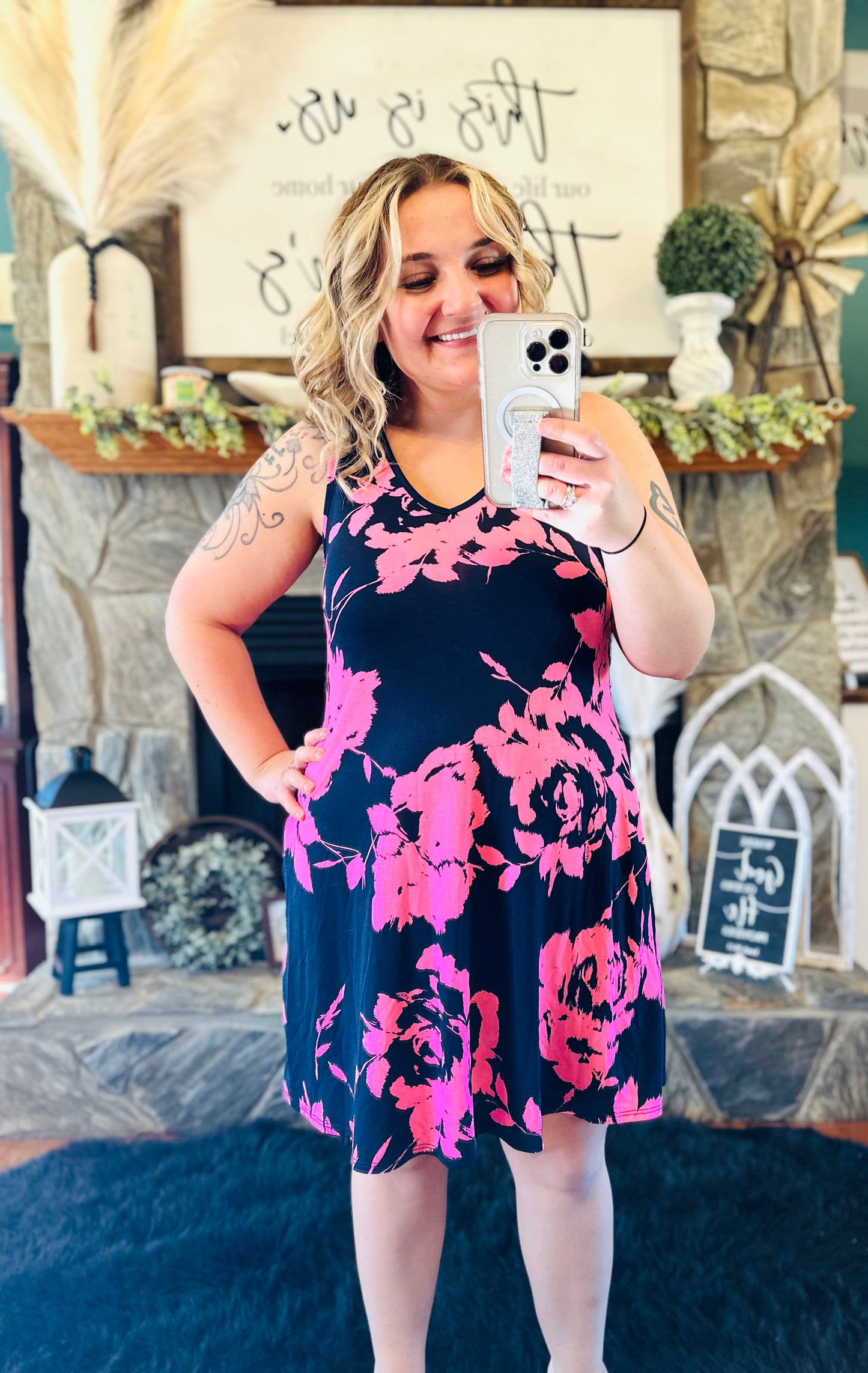 Heimish - Pink / Navy Mix Vneck Dress