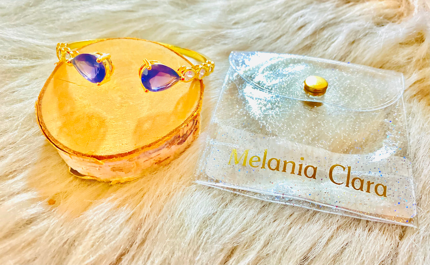 Melanie Clare -18k Gold Triple Plated Cuff Bracelet With Large Teardrop Crystal