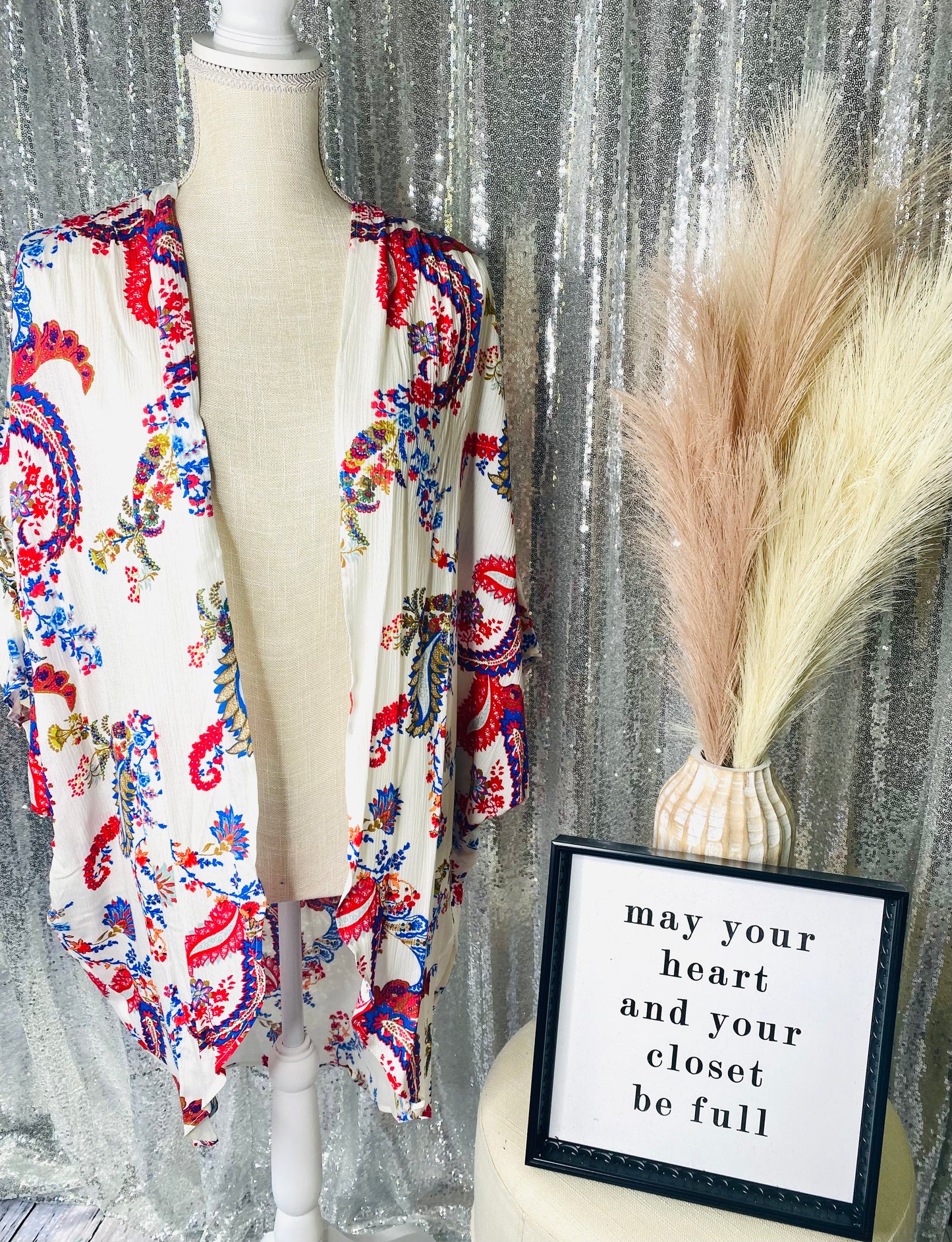 White Red & Blue Paisley Kimono