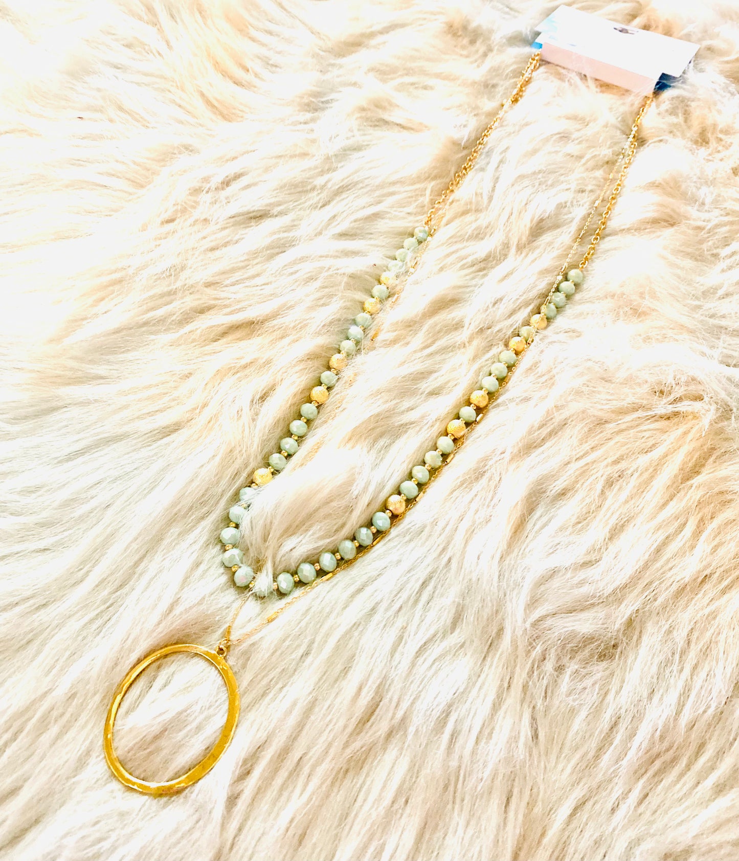 Teal Beaded 2 Teired Circle Dangle Necklace