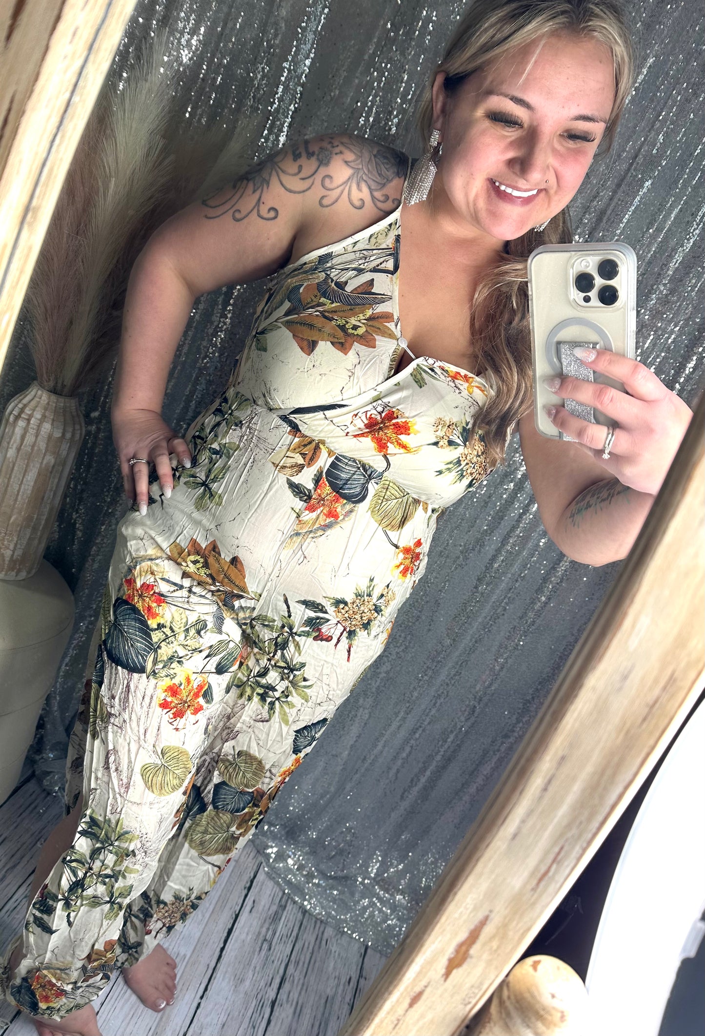 White Floral Pants Romper