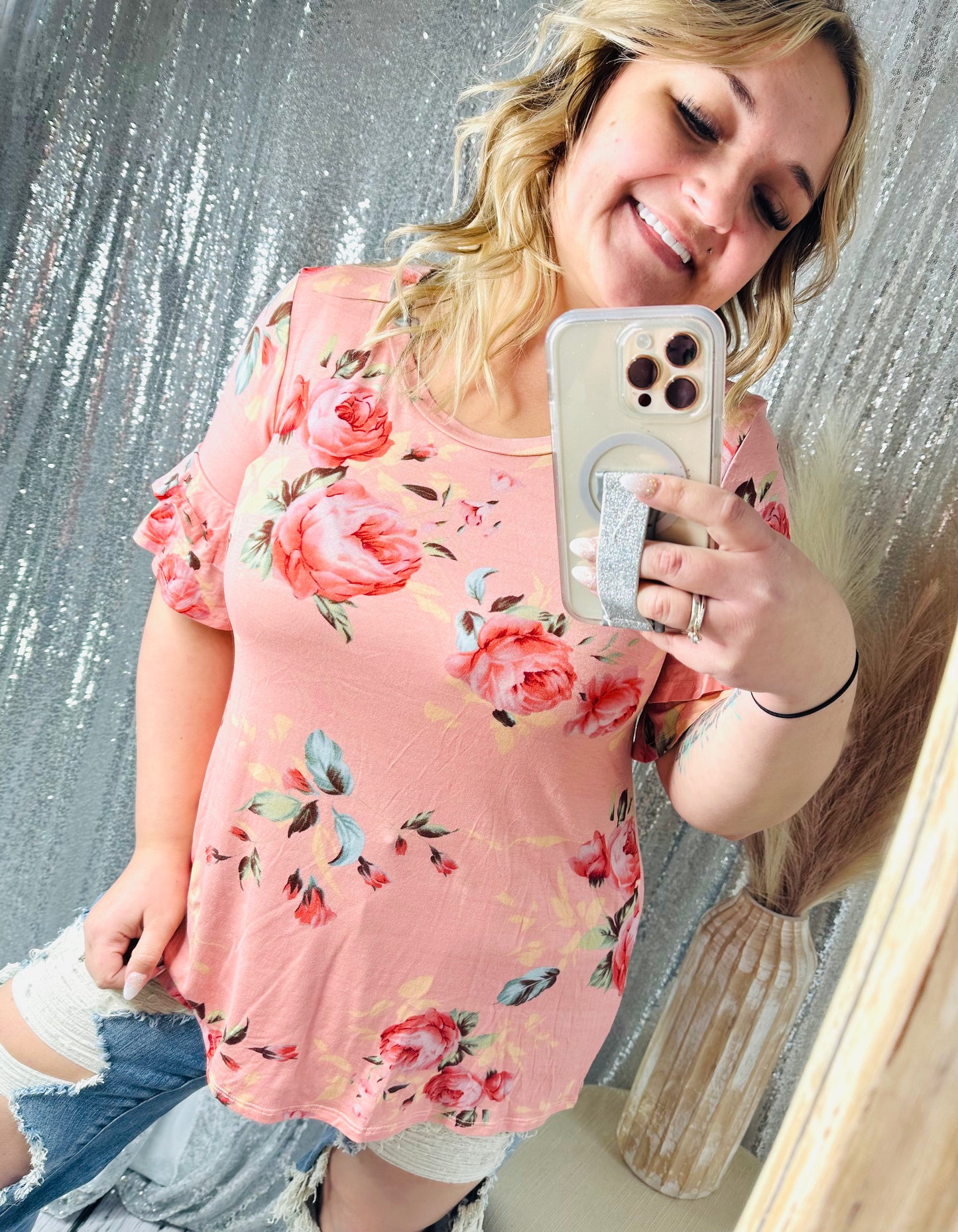 Floral Ruffle Sleeve Top