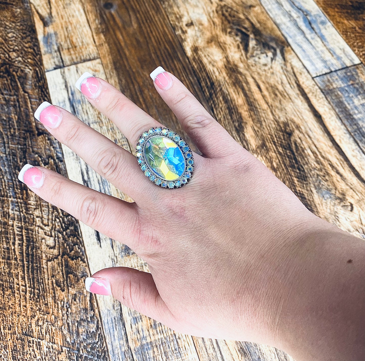 Oval Rhinestone Adjustable Ring