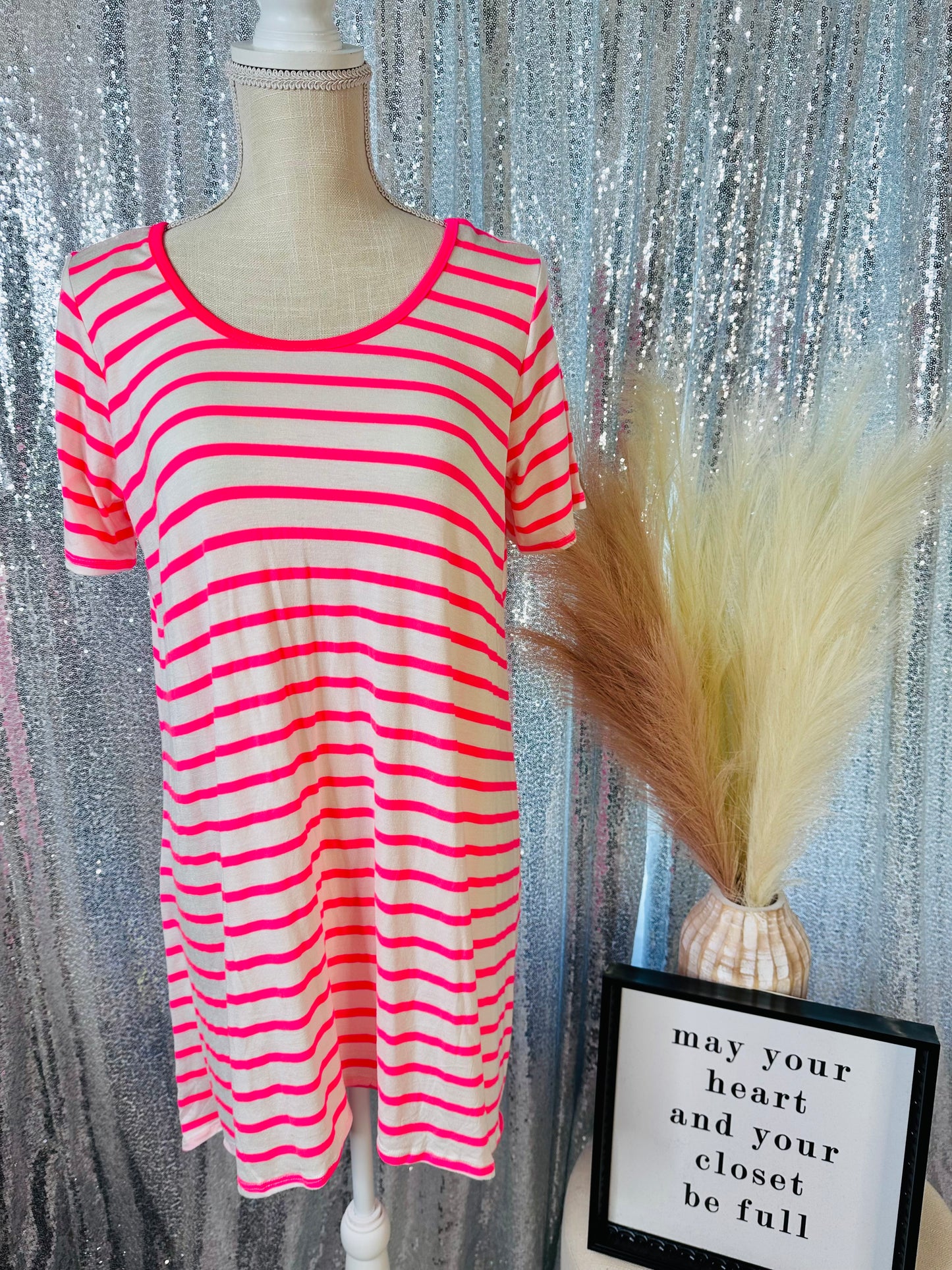 Pink / White Stripe Criss Cross Back Top