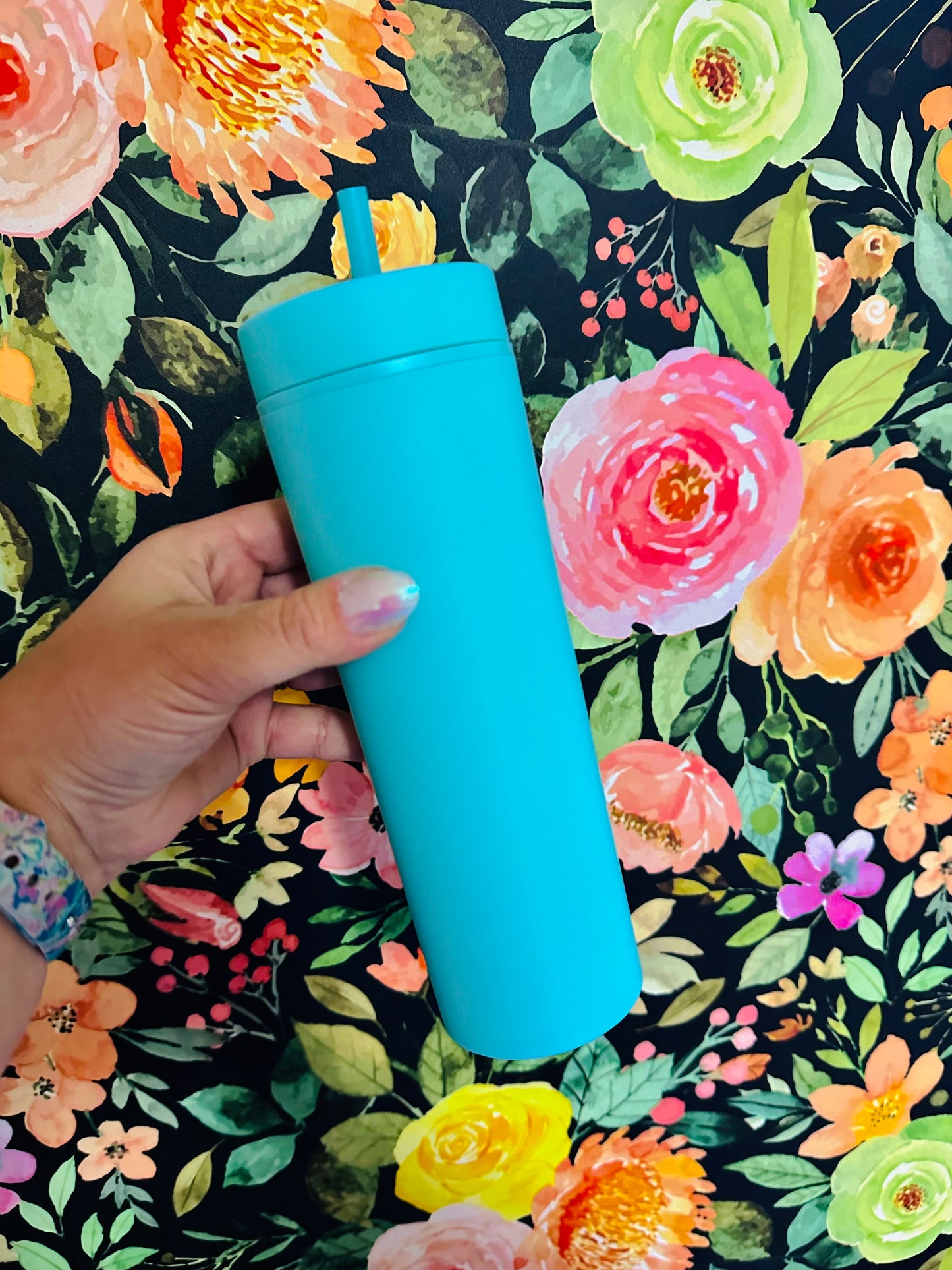 Teal Straw Skinny Cup