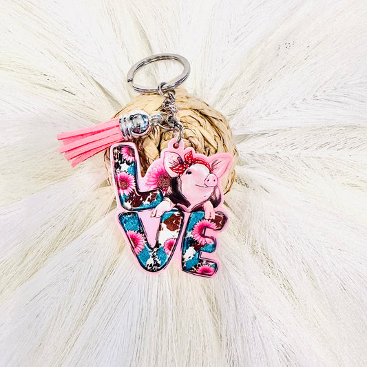 Pink Pig Love Keychain