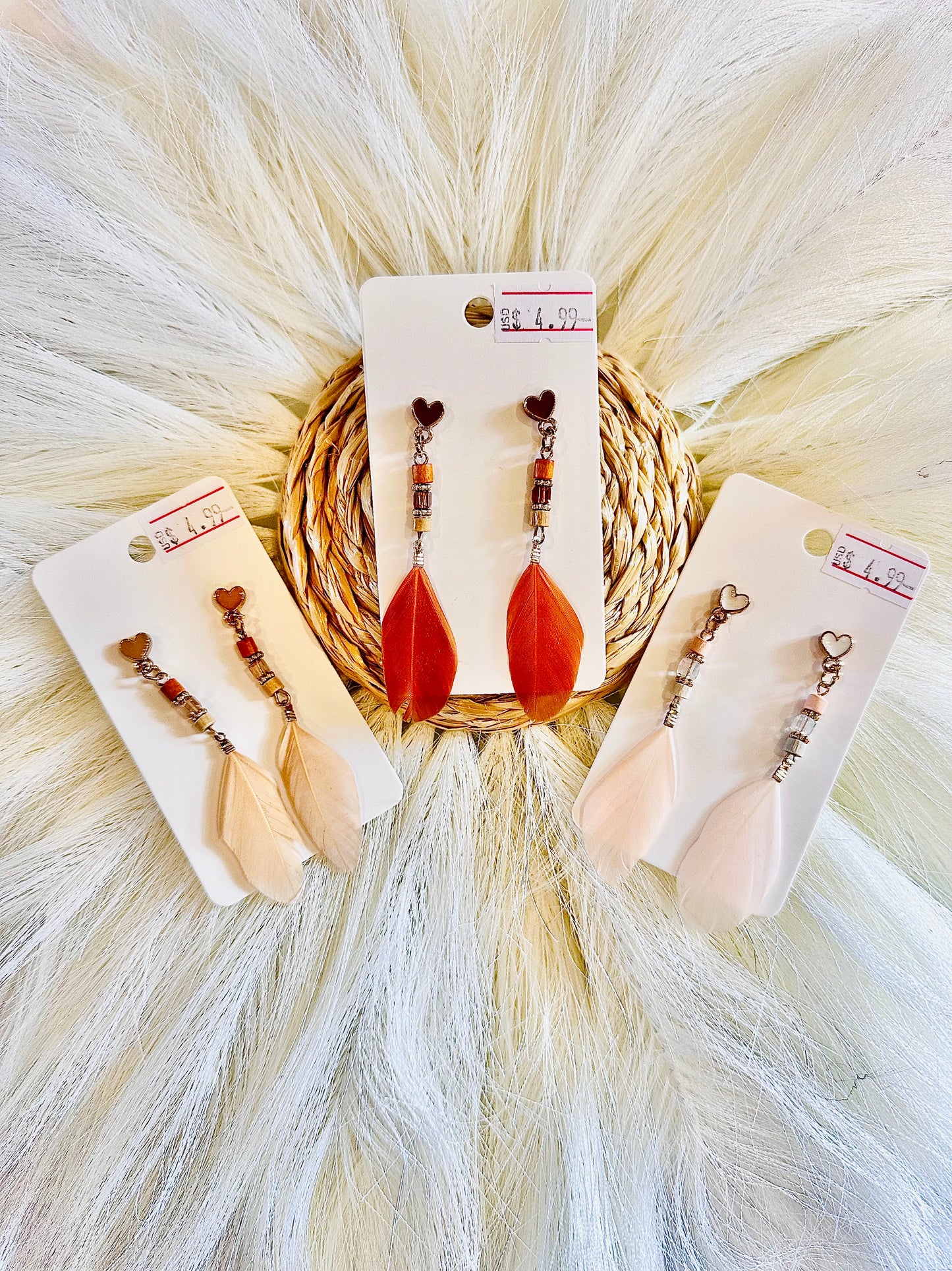 Heart Feather Dangle Earrings