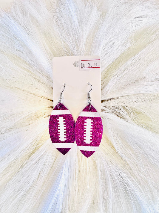 Pink Glitter Football Earrings