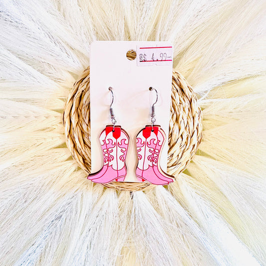 Pink Boot Dangle Earrings