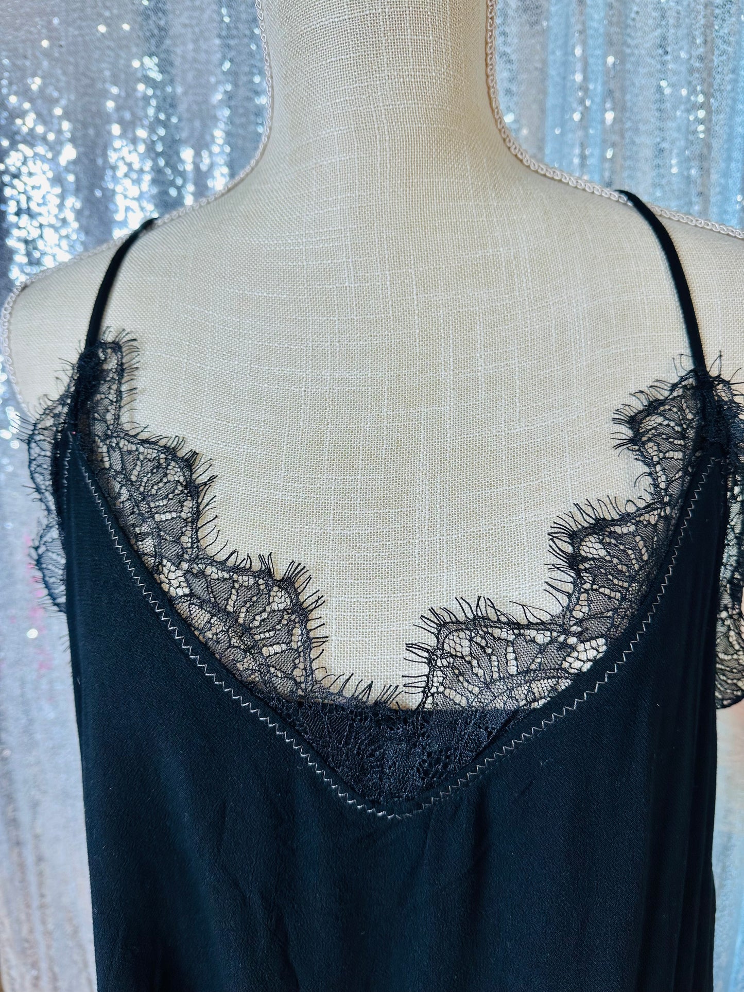 White Birch - Black Lace Trim Tank Top