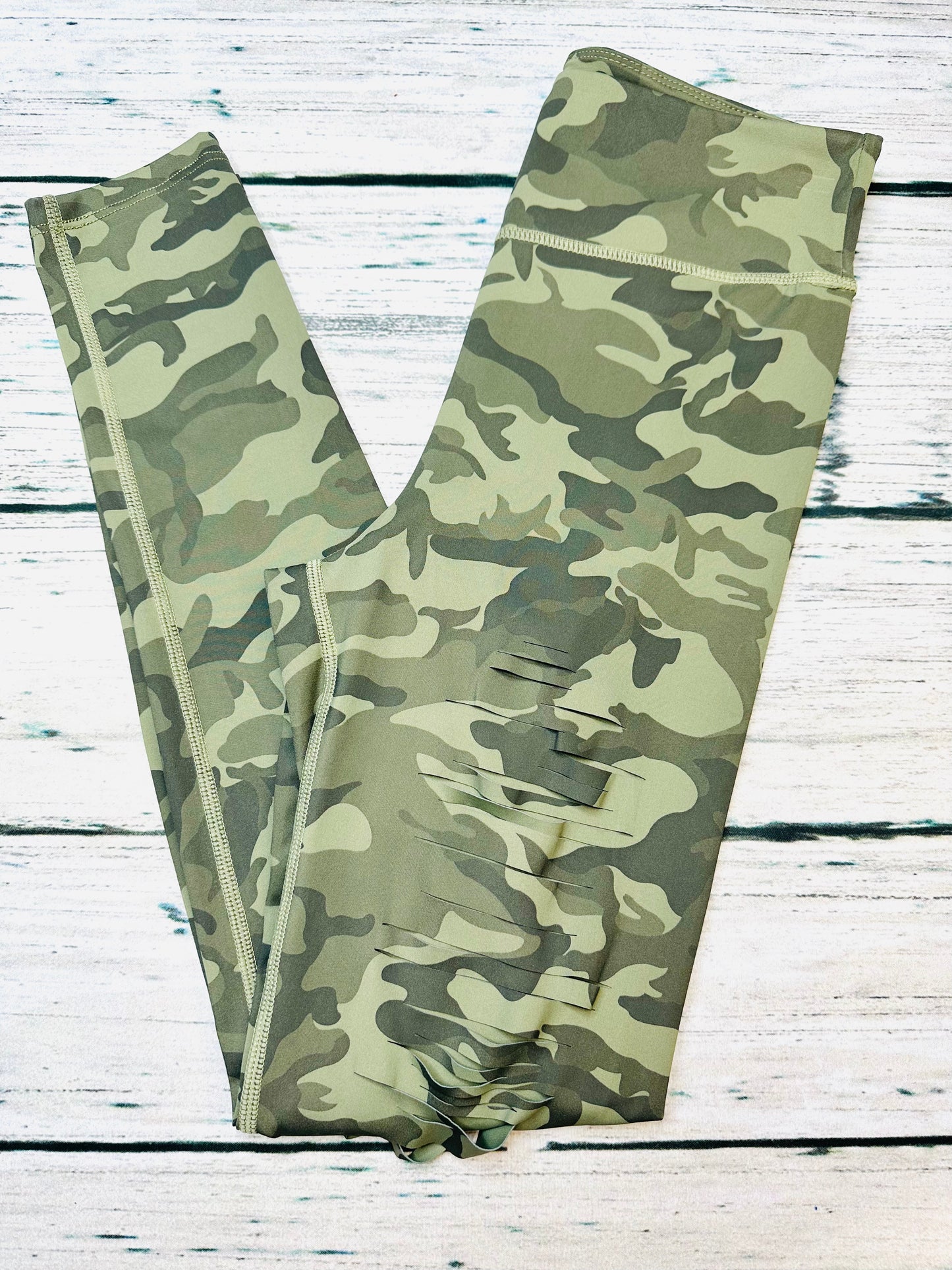 White Birch - Camo Distressed Cut Full Length Leggings