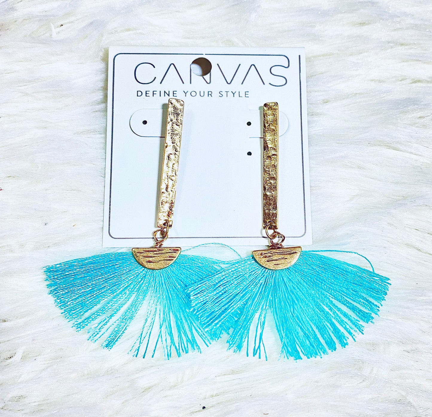 Canvas - Gold Drop Teal Tassel Earrings