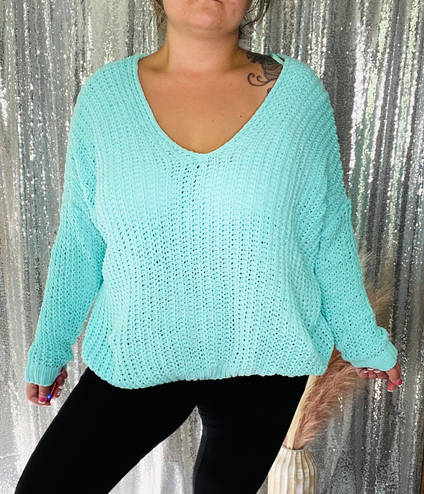 Teal Oversized Vneck Sweater