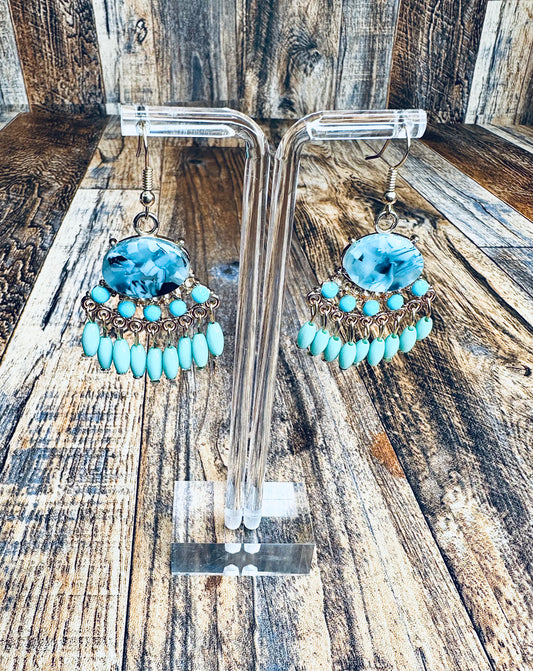 Teal Granite Tassel Earrings