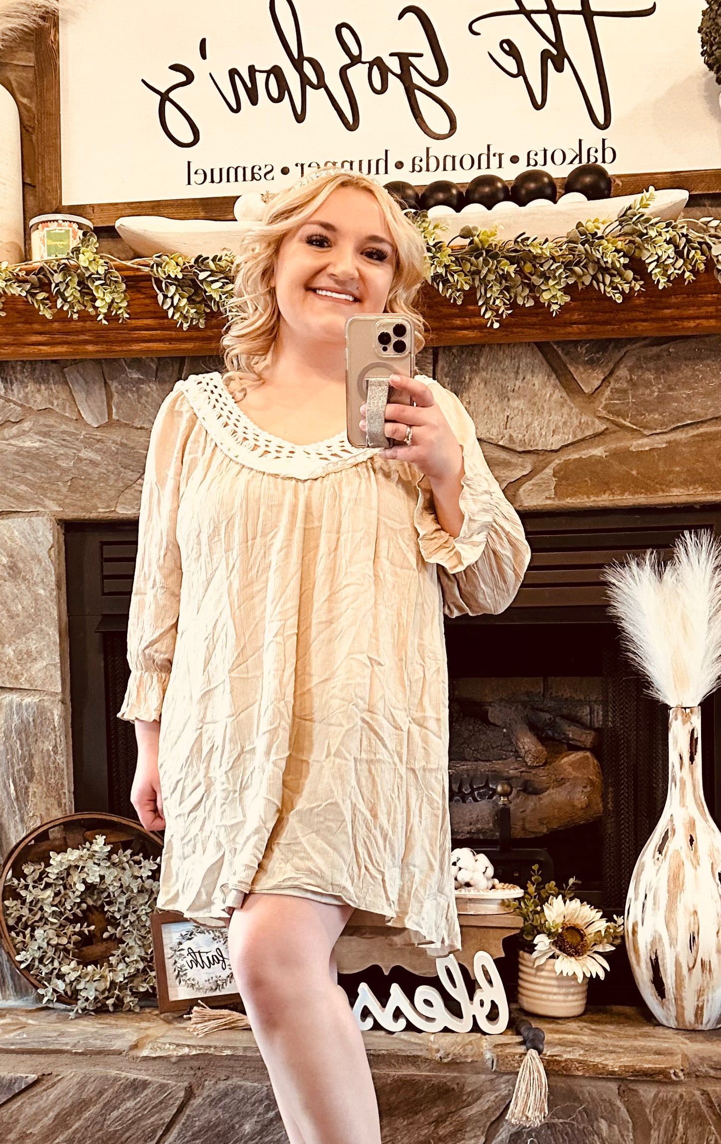 Tan Lace Trim Tunic