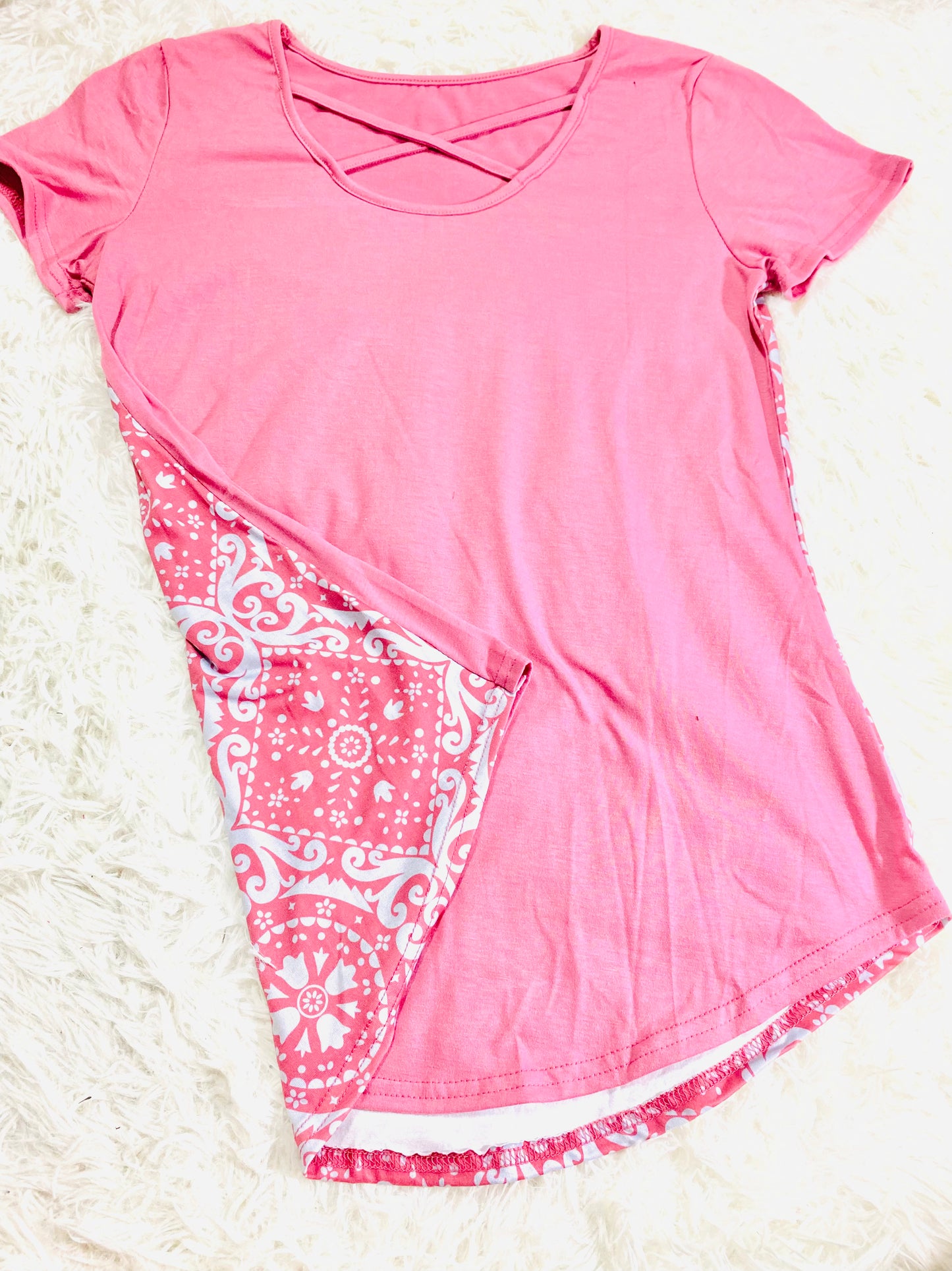 Pink Criss Cross Front Printed Back Design Back Top