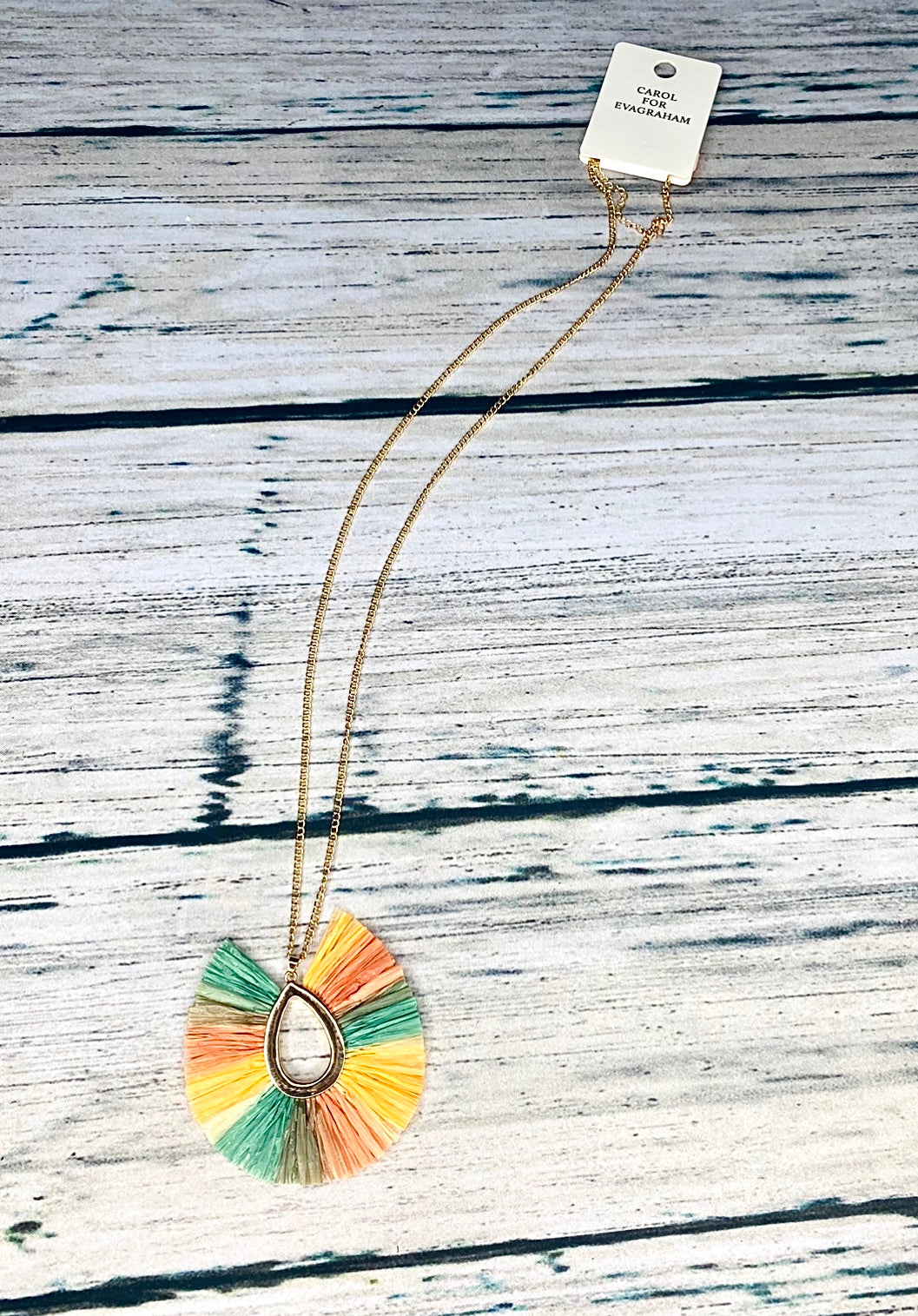 Long Pastel Fringe Teardrop Necklace