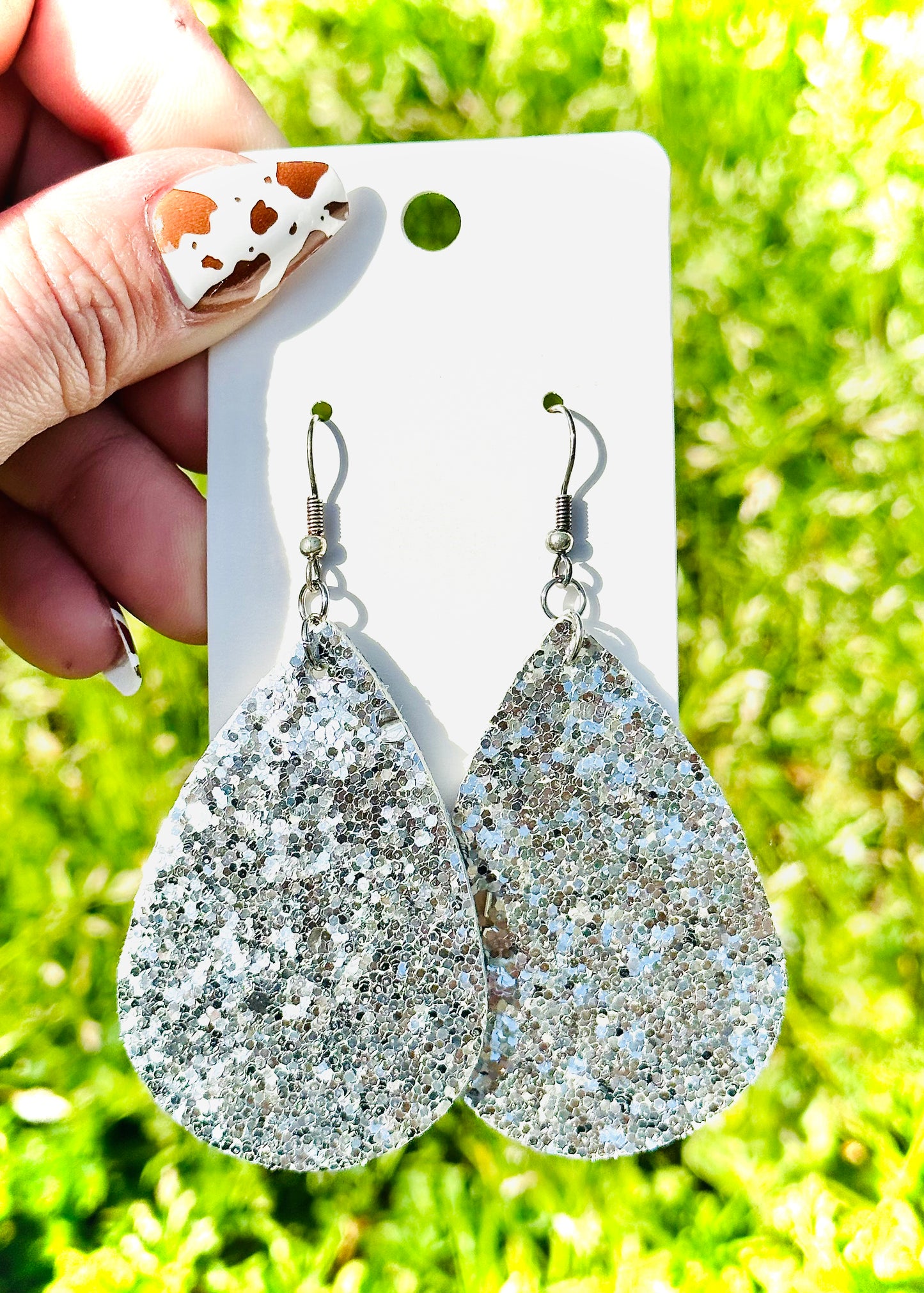 Silver Glitter Teardrop Earrings