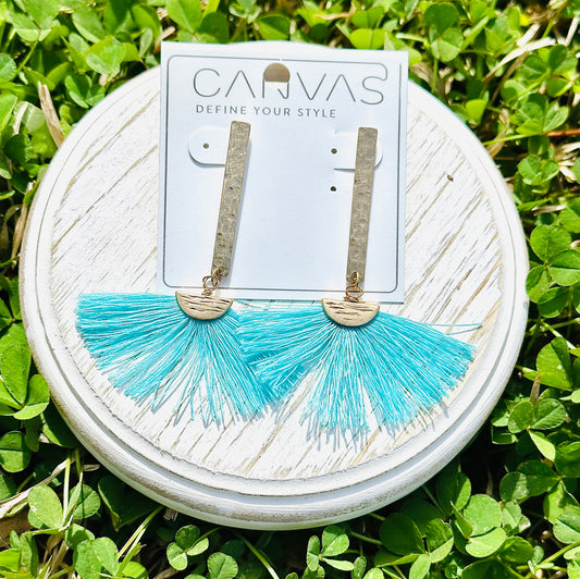 Canvas - Gold Drop Teal Tassel Earrings