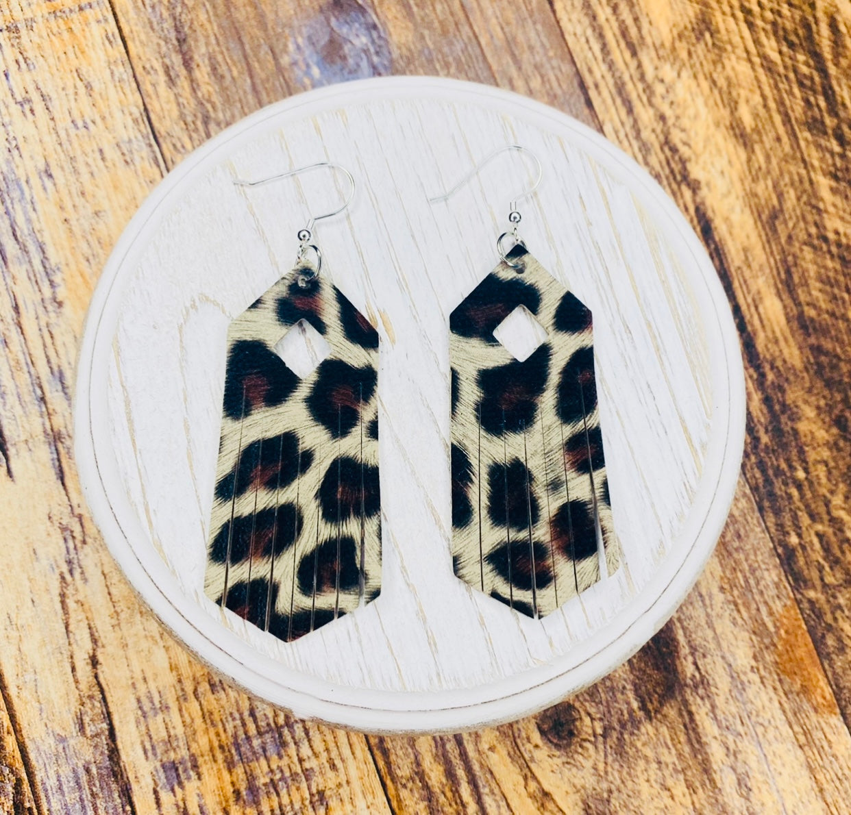 Cheetah Faux Leather Fringe Earrings