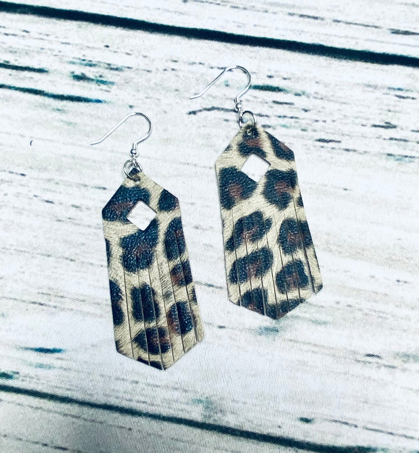 Cheetah Faux Leather Fringe Earrings