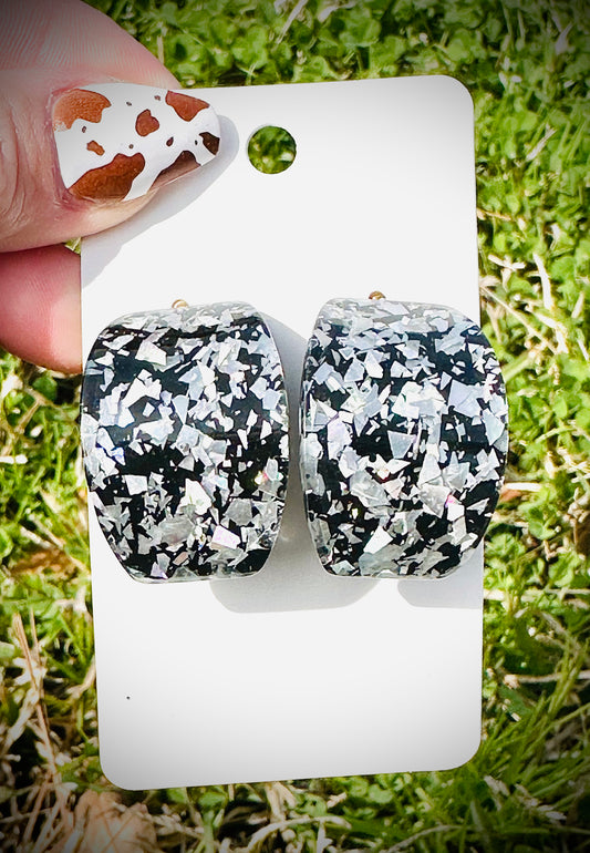 Black / Silver Glitter Earrings