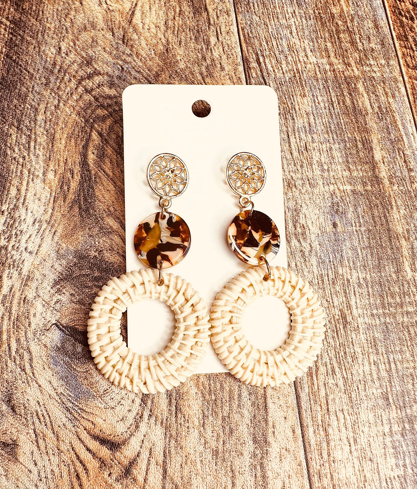 Triple Tier Circle Dangle Wicker Earrings