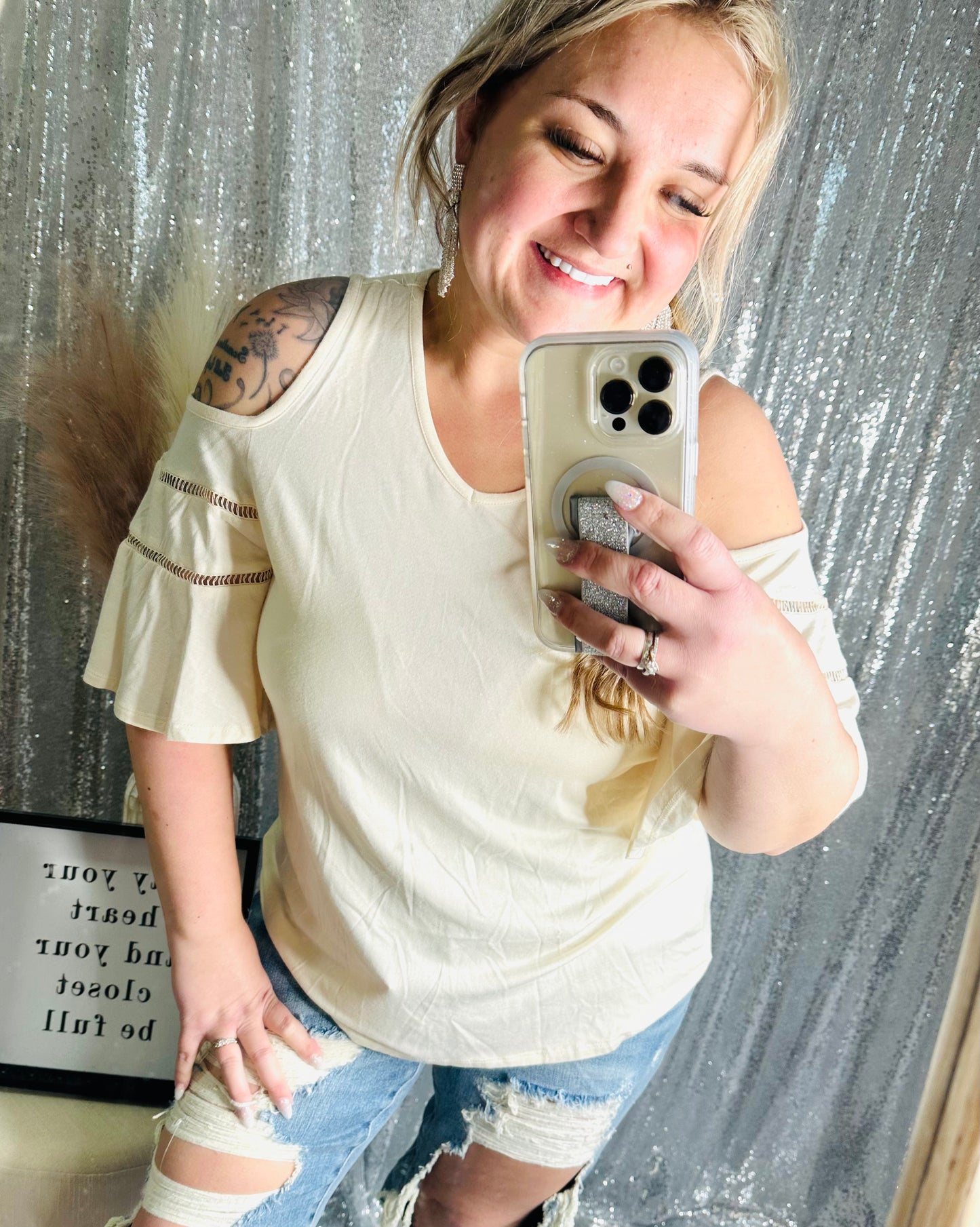 Cream Open Shoulder Top