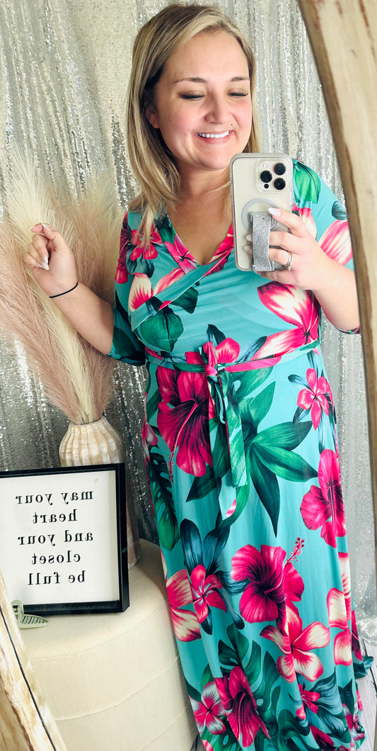 John 3:16 - Teal / Pink Floral Maxi Dress