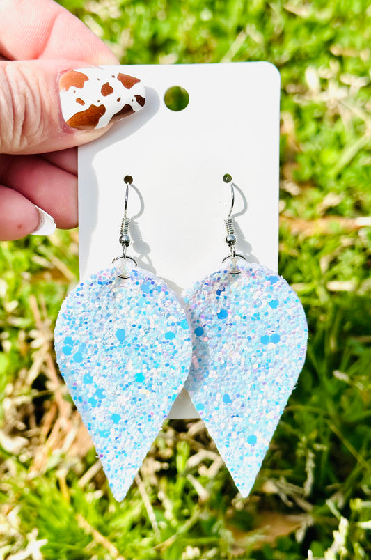 White Glitter Upside Down Teardrop Earrings