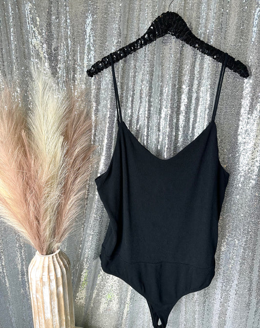 White Birch - Black Spaghetti Strap Bodysuit