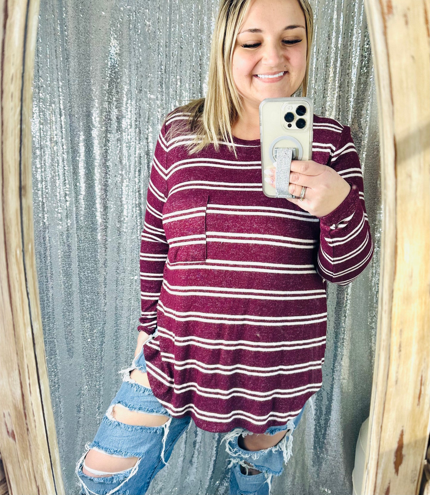 Mud pie - Burgundy Striped Long Sleeve Top