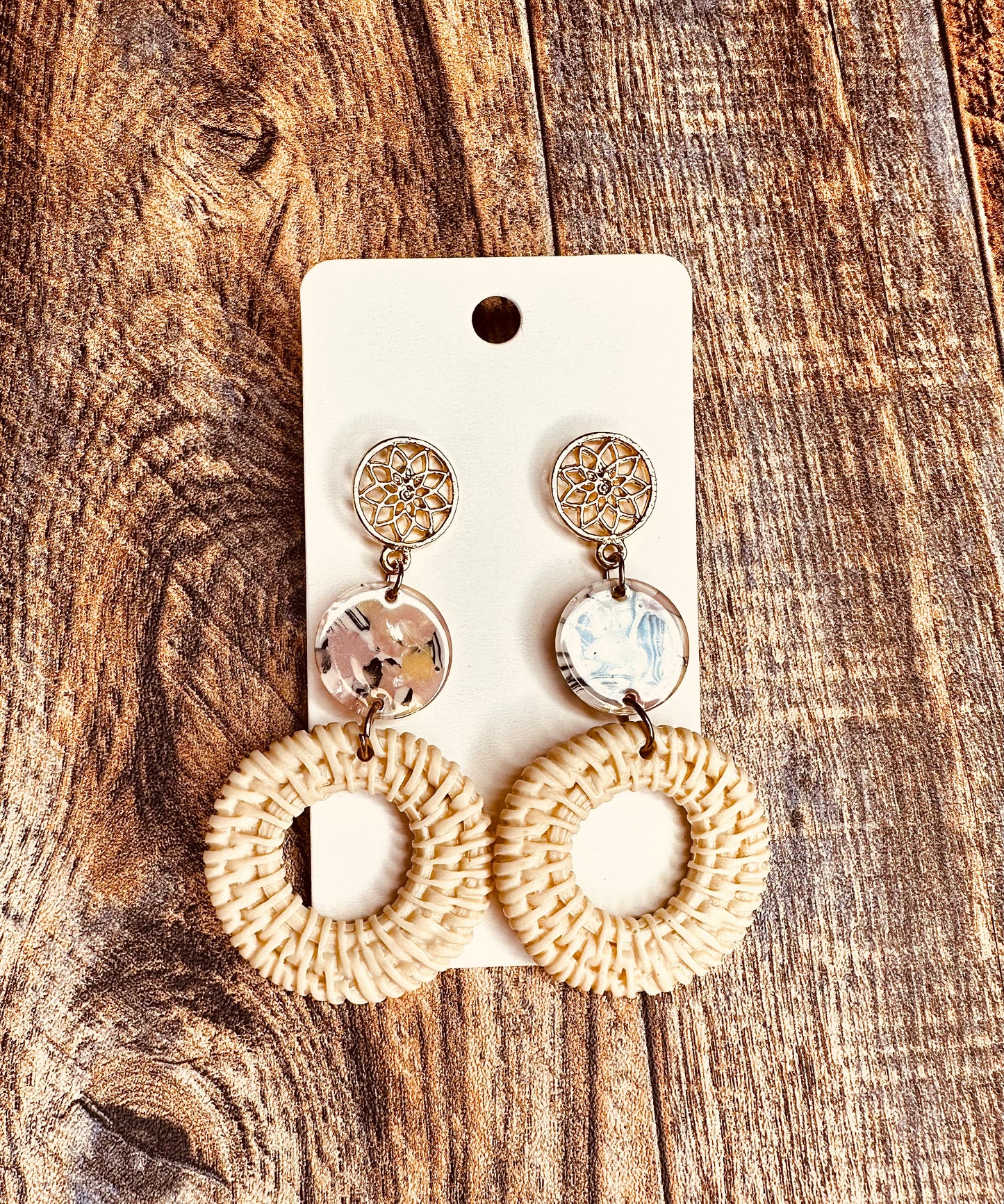 Triple Tier Circle Dangle Wicker Earrings