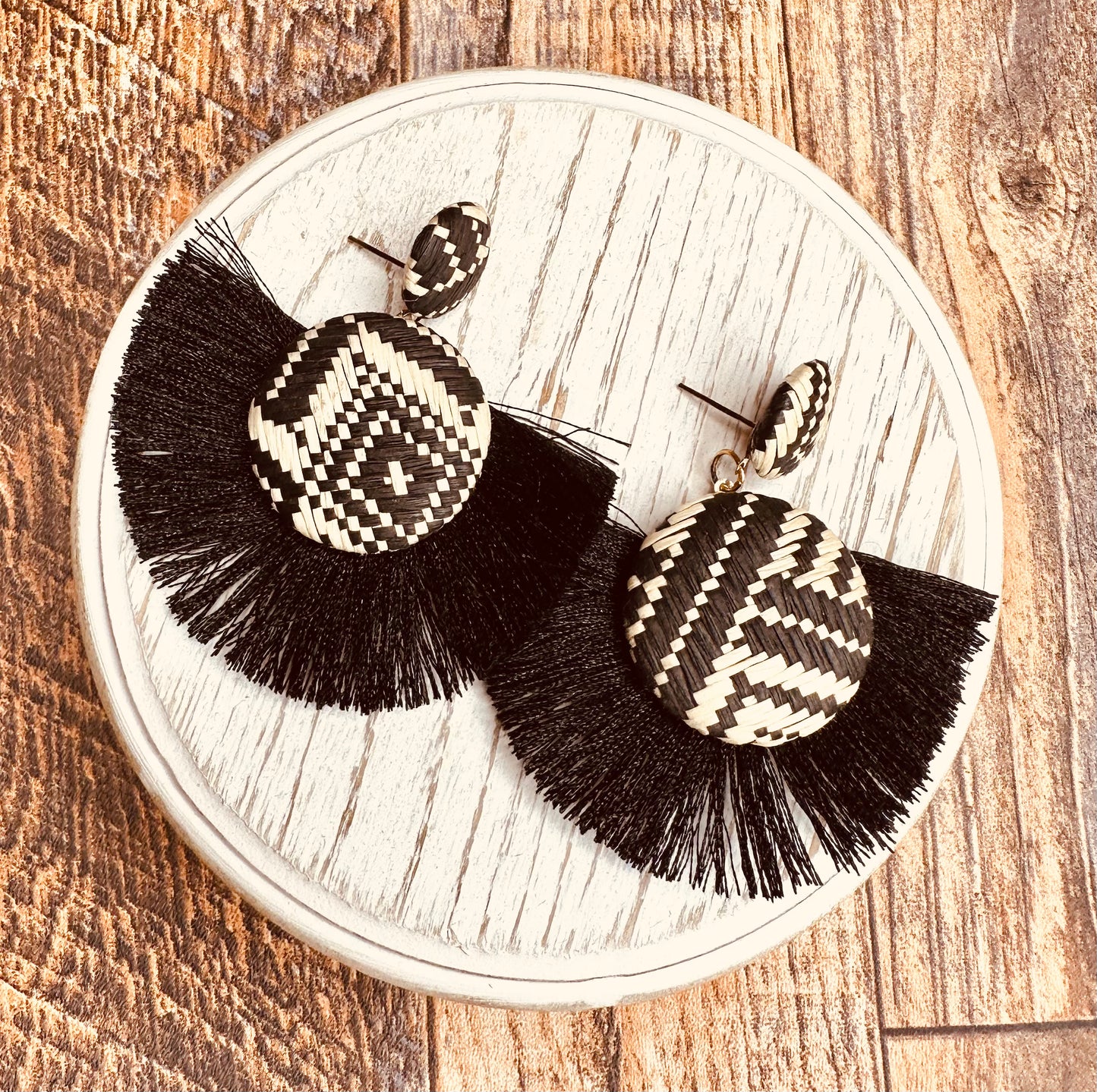 Double Tier Weaved Tassel Earrings