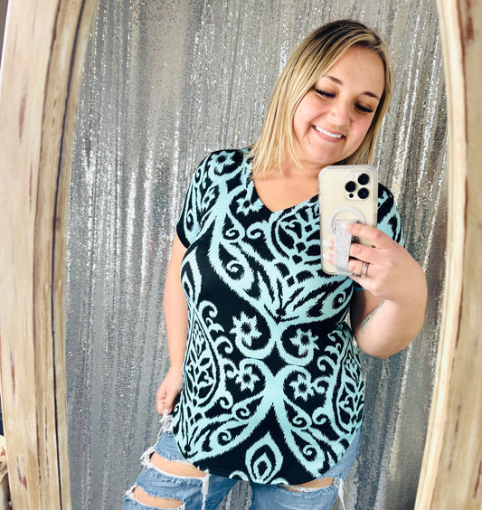 Heimish - Blue / Black Beautiful Printed Design Top