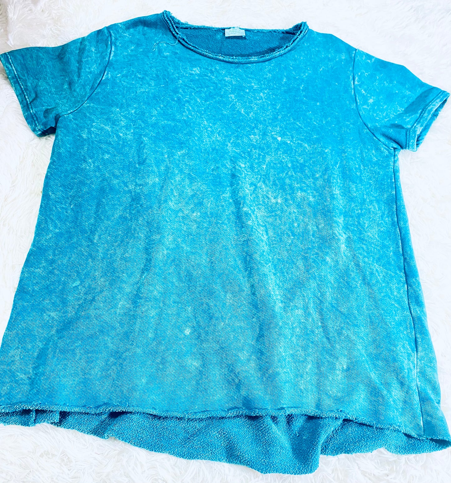 Teal Mineral Washed Ripped Back Short Sleeve Sweatshirt