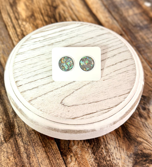 Grey Confetti White Stud Earrings