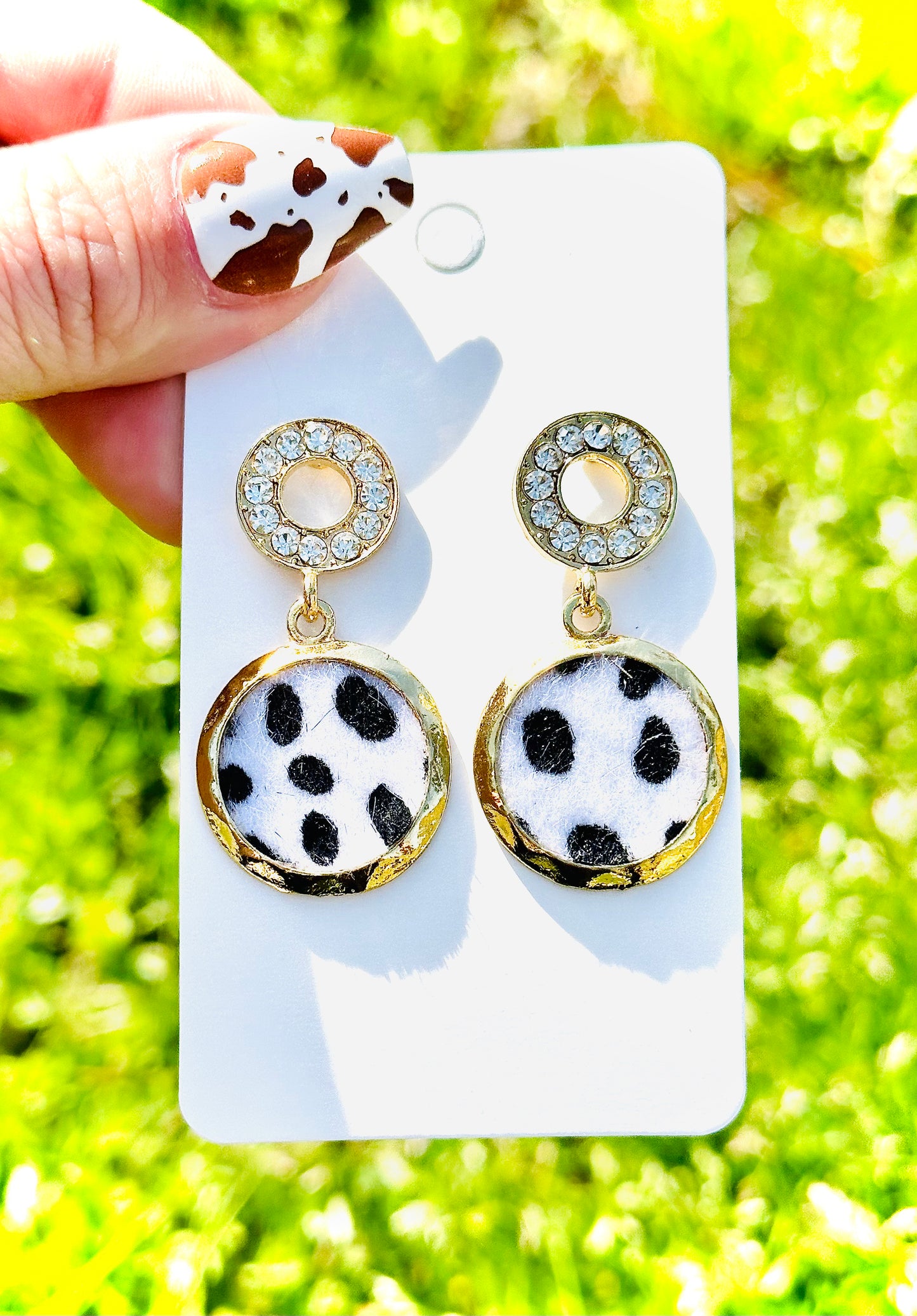 Fur Animal Print Rhinestone Circle Earrings