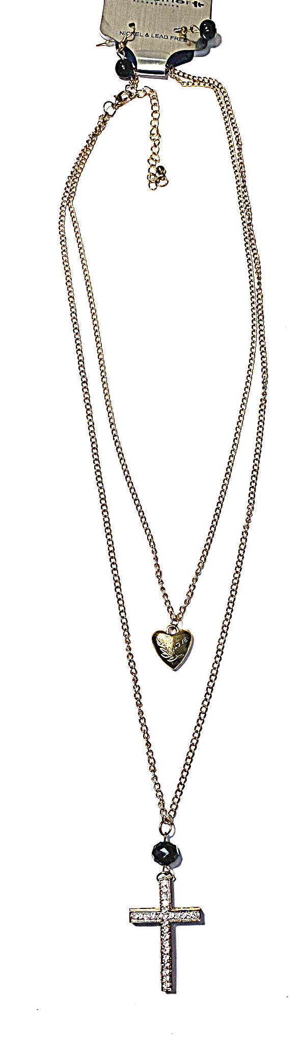 Gold 2 Tier Rhinestone Cross Necklace