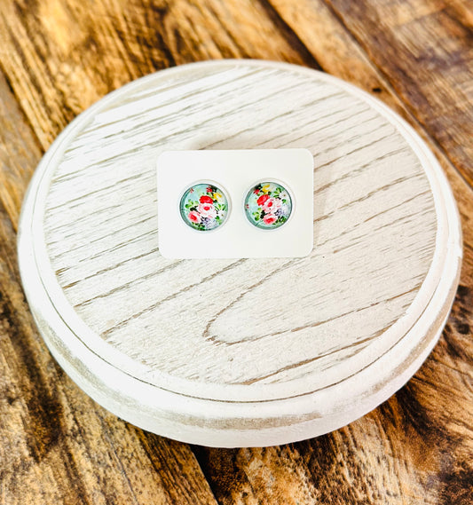 Floral White Stud Earrings